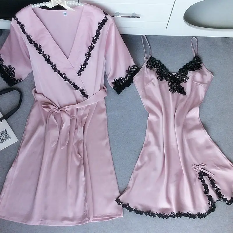 

lingere Sexy stain silk pajamas Nightgown Babydoll Nightdress Sleepwear For Ladies night gown sexy lingerie robe