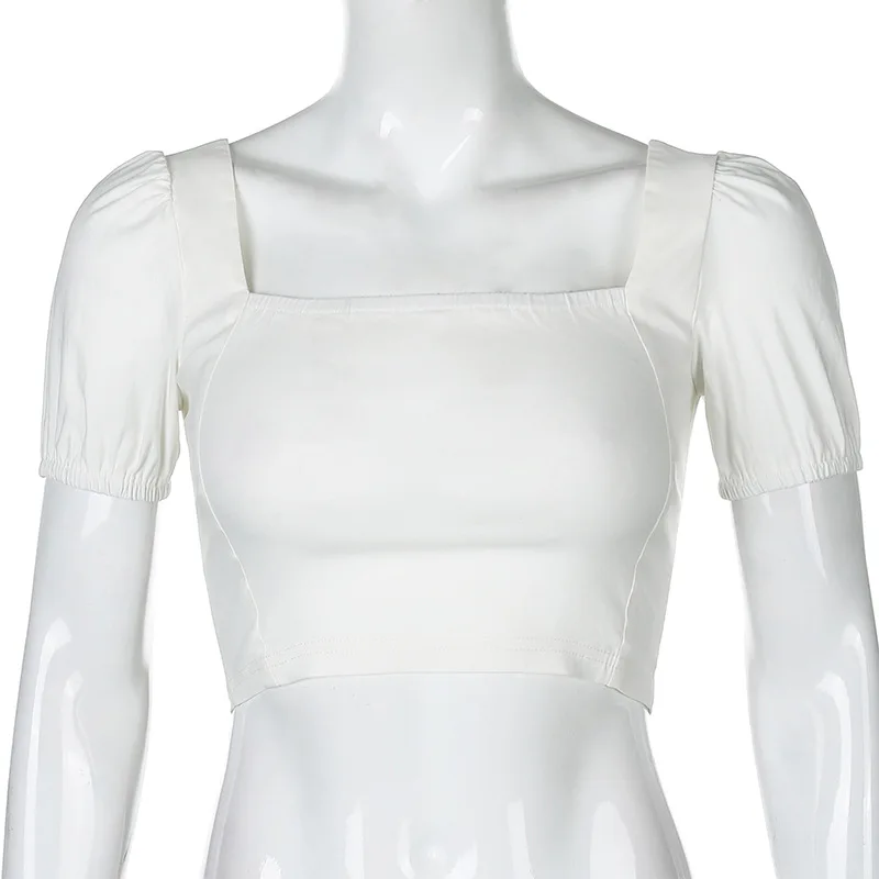 

Vintage 90s Off Shoulder Ruched Mesh Crop Tops Y2K Streetwear Flare Sleeve white T-shirts Fashion Tees Spring 2021 Slim