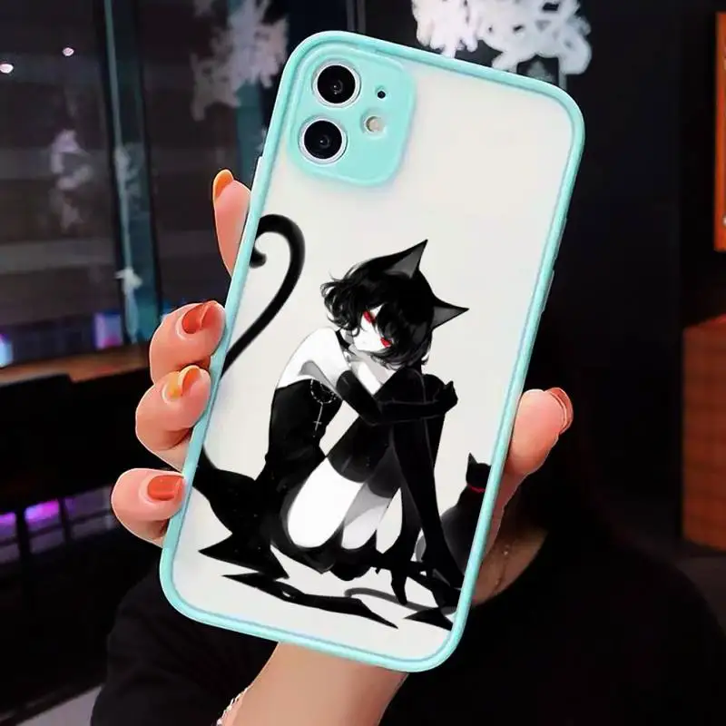 

Anime Loli Gothic Cat Phone Case For iPhone 12 11 Mini Pro XR XS Max 7 8 Plus X Matte transparent blue Back Cover