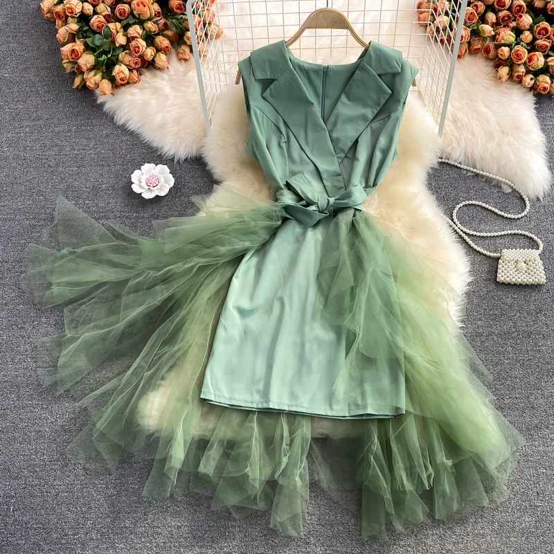 

Женское Сетчатое платье средней длины, асимметричное офисное платье с рукавом до локтя, с отложным воротником, осень 2021