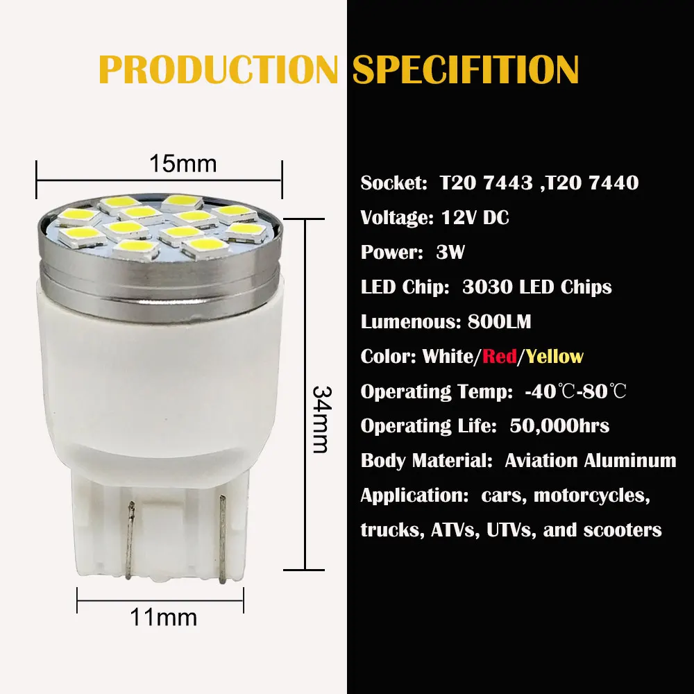 1 шт. T20 светодиодный 7440 7443 W21W W21/5W светодиодная лампа 12SMD 3030 автомобильная