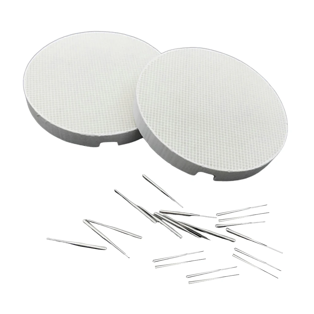 

2x Lab Ceramic Round Firing Trays & 20pcs Metal Pins New