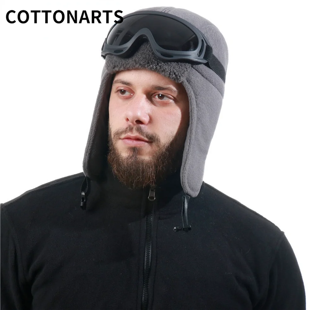 

Шерстяная Шапка-бомбер, зимняя ветрозащитная шапка с очками