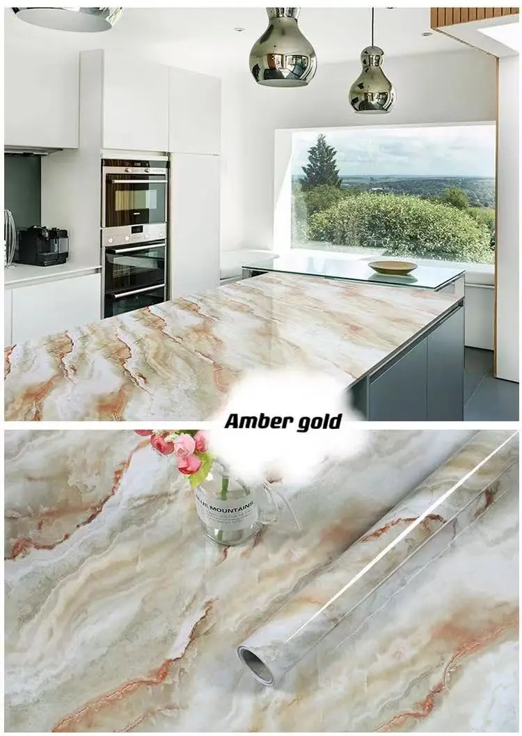 Fast shipping 24" x3M/5M/10M kitchen PVC wall sticker marble countertop sticker bathroom self-adhesive waterproof wallpaper images - 6