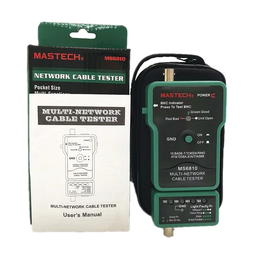 Портативный профессиональный многосетевой Кабельный тестер MASTECH MS6810 RJ45 BNC тесты