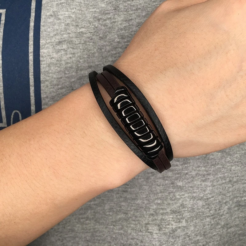 Модные мужские браслеты многослойный кожаный браслет мужская мода панк ручная