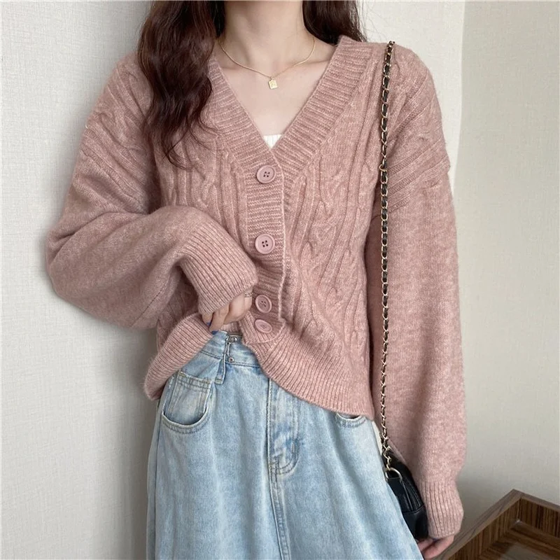 

Cardigans for Women 2021 Spring Autumn Korean Style Loose Solid Short Knitted Sweater Women's Knit Cardigan Coat Long Sleeve