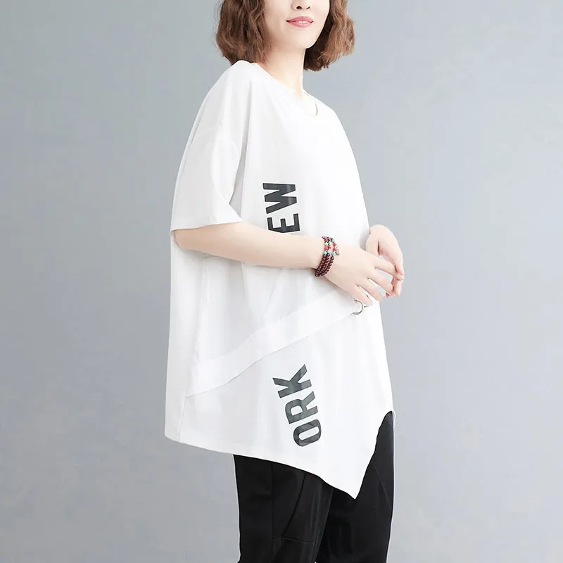 

Oversized Women Cotton Casual T-shirt New Arrival 2021 Summer Simple Style Letter Print Loose Female Short Sleeve Tops Tees W148