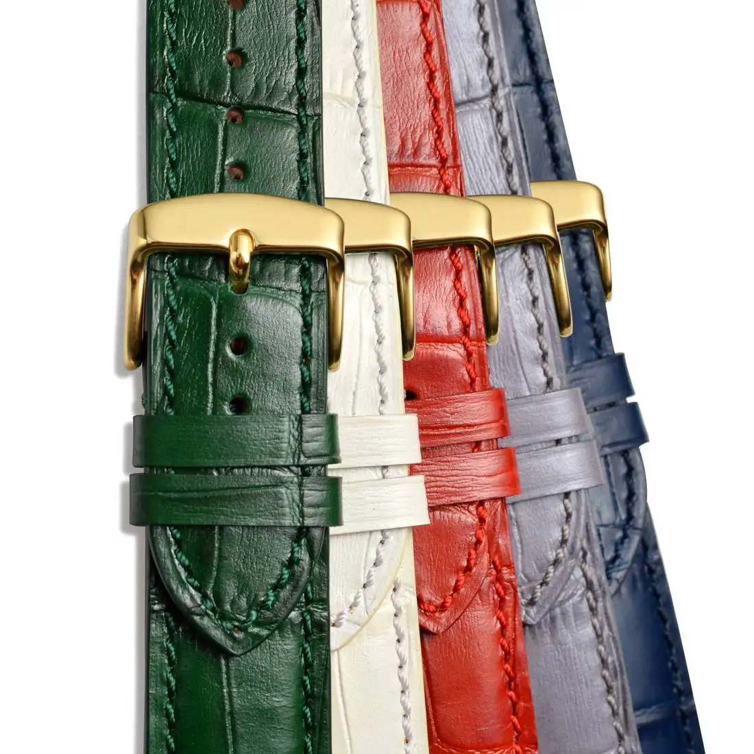 WOCCI Leather Watch Band 18mm 19mm 20mm 21mm 22mm Alligator Embossed Watch Strap for Men Women Gold Buckle