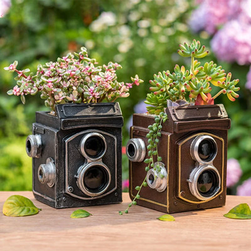 

Succulent Plants Flowerpot Resin Flower Pot Desktop Potted Holder Retro Vitange Camera Shape Home Garden Decoration Ornaments