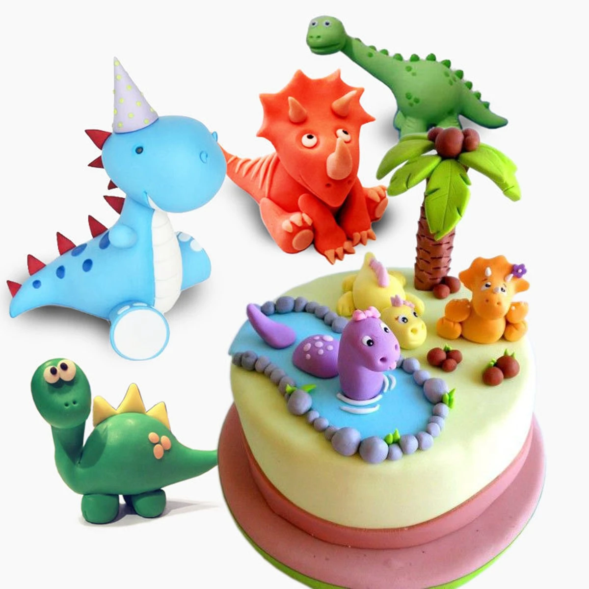 Dinosaur Party Accessories Cake Topper Happy Birthday Party Decorations Kids Boys Soft Cake Decorating Supplies Festival Events