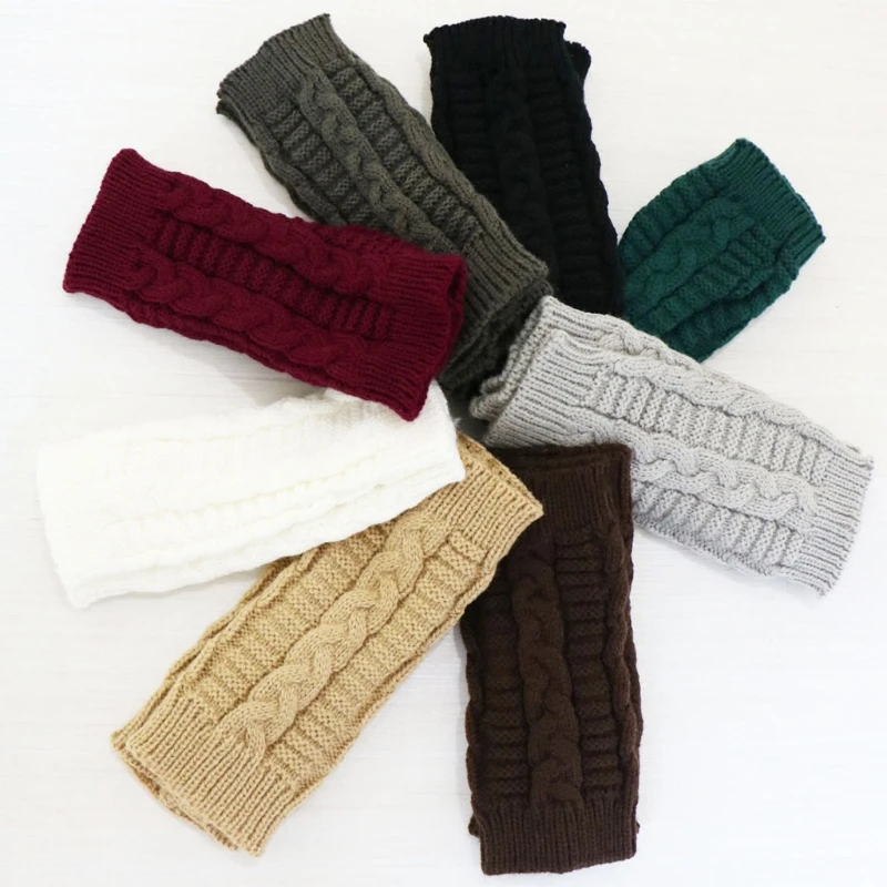 

Women Men Winter Warm Knitted Fingerless Gloves with Thumb Hole Chunky Twist Crochet Solid Color Stretch Half Finger Mittens Arm