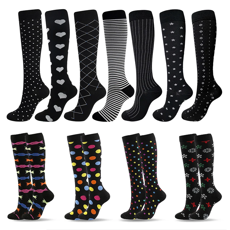 

Unisex Calf Socks Dot Print Stockings Striped Stretch Pressure Sock Running Gym Sports Stockings Absorbs Sweat Compression Socks