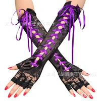 sexy lace tie strap fingerless gloves long half finger fishnet mesh mitten cosplay clothes accessory pole dance performance prop