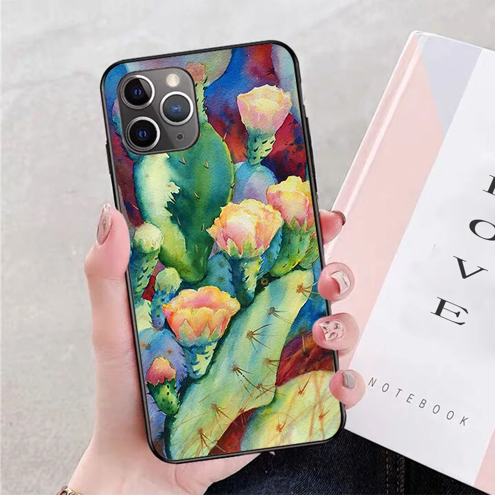 

For iPhone Watercolor Cactus Soft TPU Border Apple iPhone Case