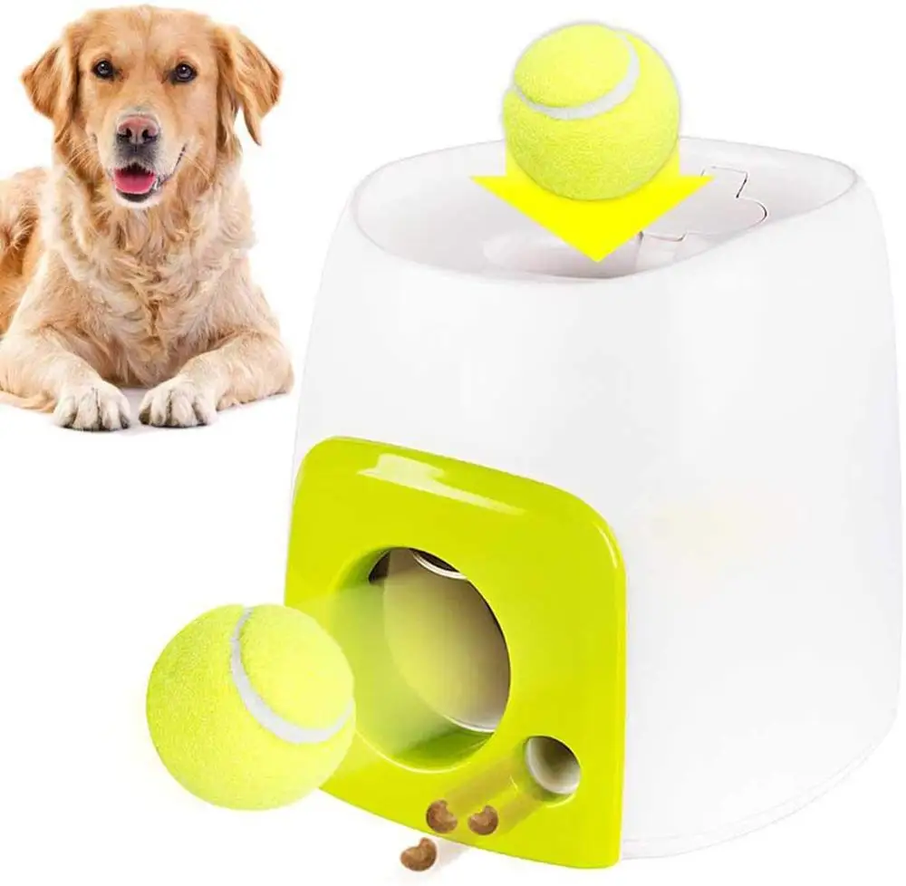 

Pet Dog Interactive Treat Launcher Toy with 1 Ball, Throwing Machine Fetch Ball Tennis Launcher Fun Food Dispenser