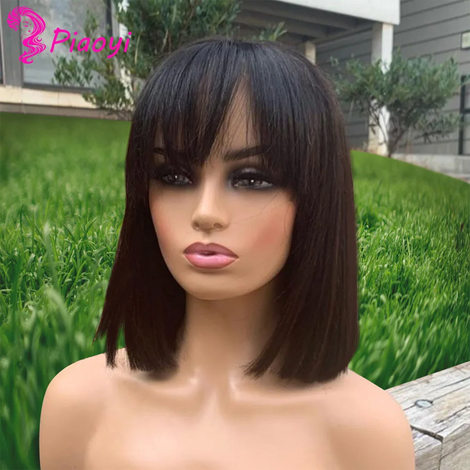 

Short Bob Wig With Bangs Straight Brazilian Hair Wigs For Women Human Hair Glueless Full Machine Made Cheap Human Hair Wigs