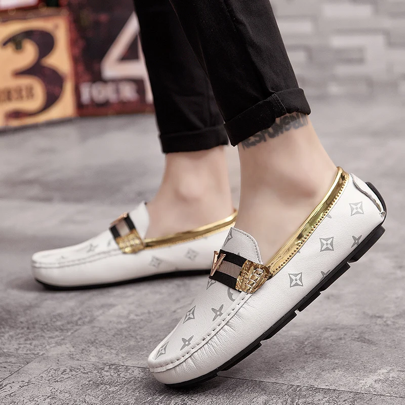

Туфли мужские кожаные без шнуровки, дышащие светильник Мокасины, элегантная повседневная обувь на плоской подошве, с широким принтом, 2021