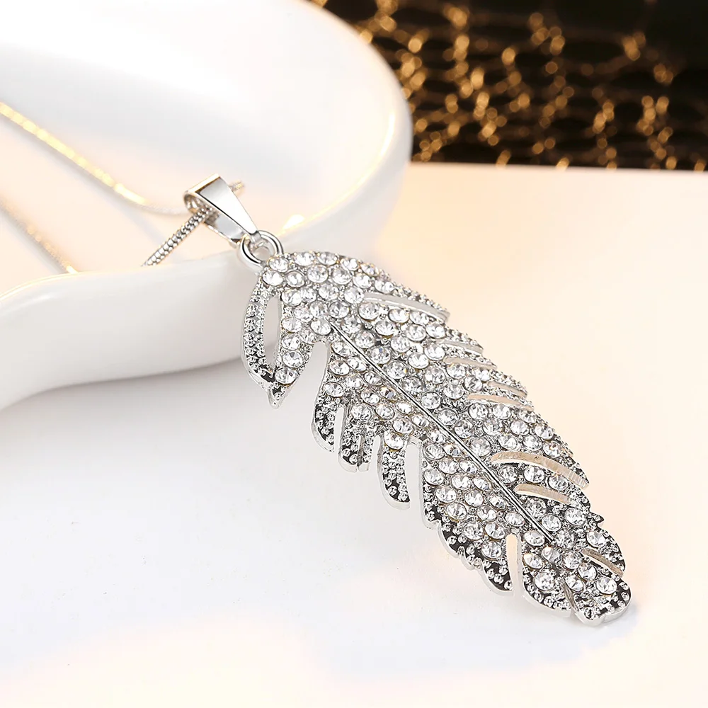 Женский ювелирный набор трендовые листья стразы подвески длинный свитер цепочка