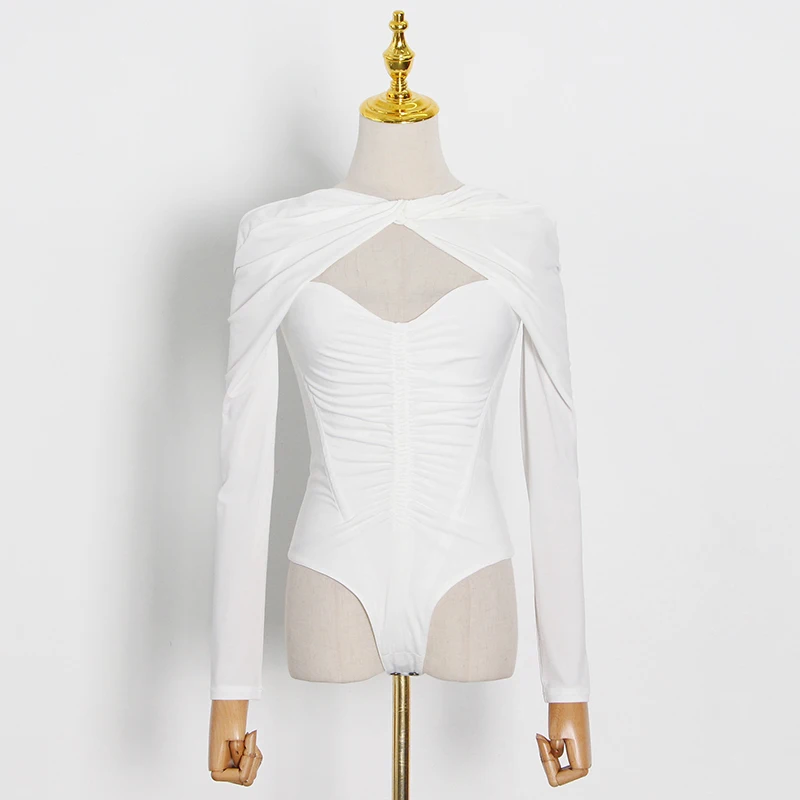 

Sexy slim bodysuit for women o neck long sleeve high waist female hollow out knitted jumpsuit fashion new clothes