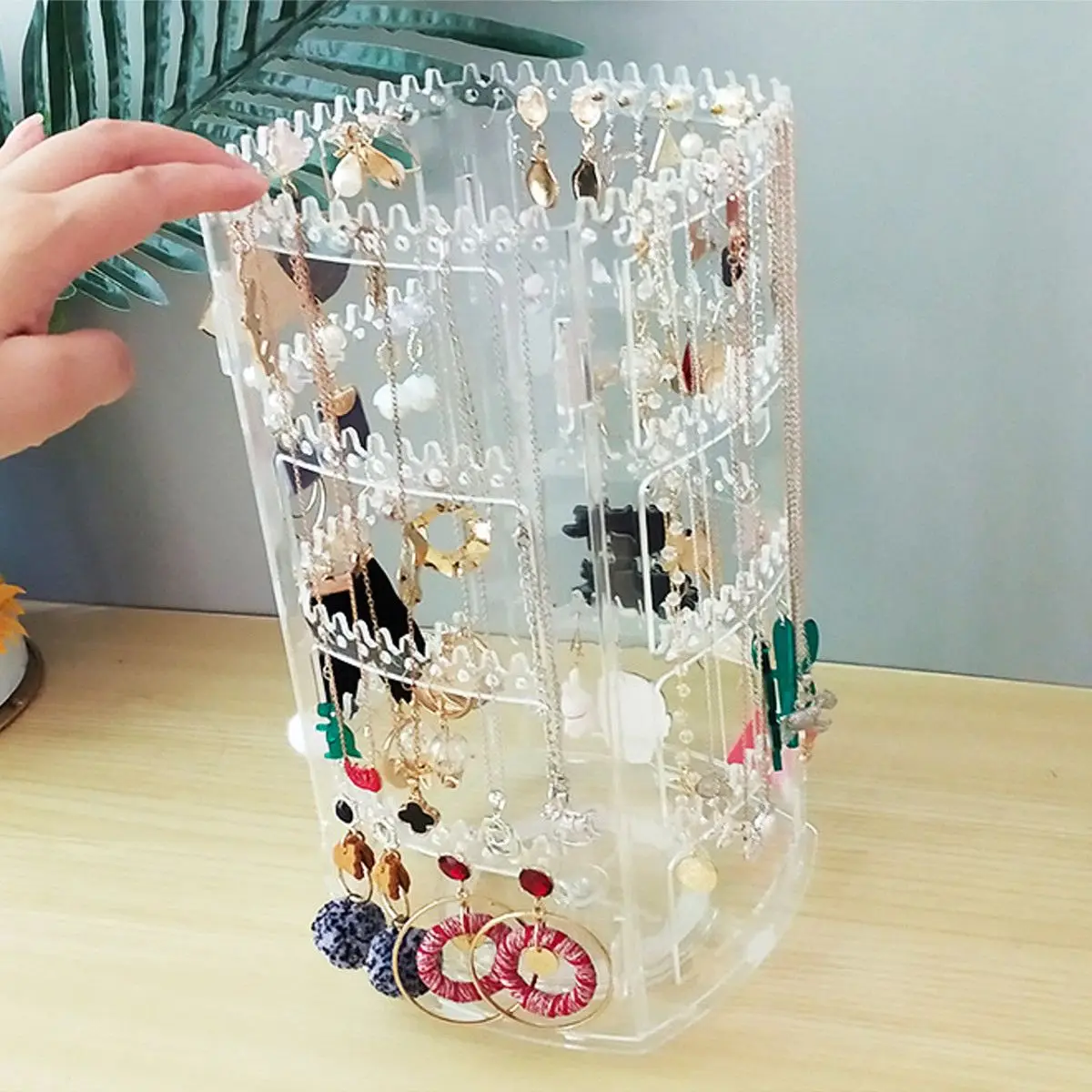 

360-Degree Rotating Jewelry Display Organizer 4 Tiers Rack Necklace Ring Earring Pendant Storage Stud Holder Showcase Stand