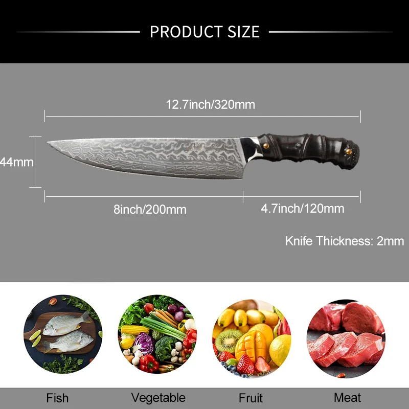 8 дюймовый поварский Ножи для Кухня с высоким содержанием углерода японской