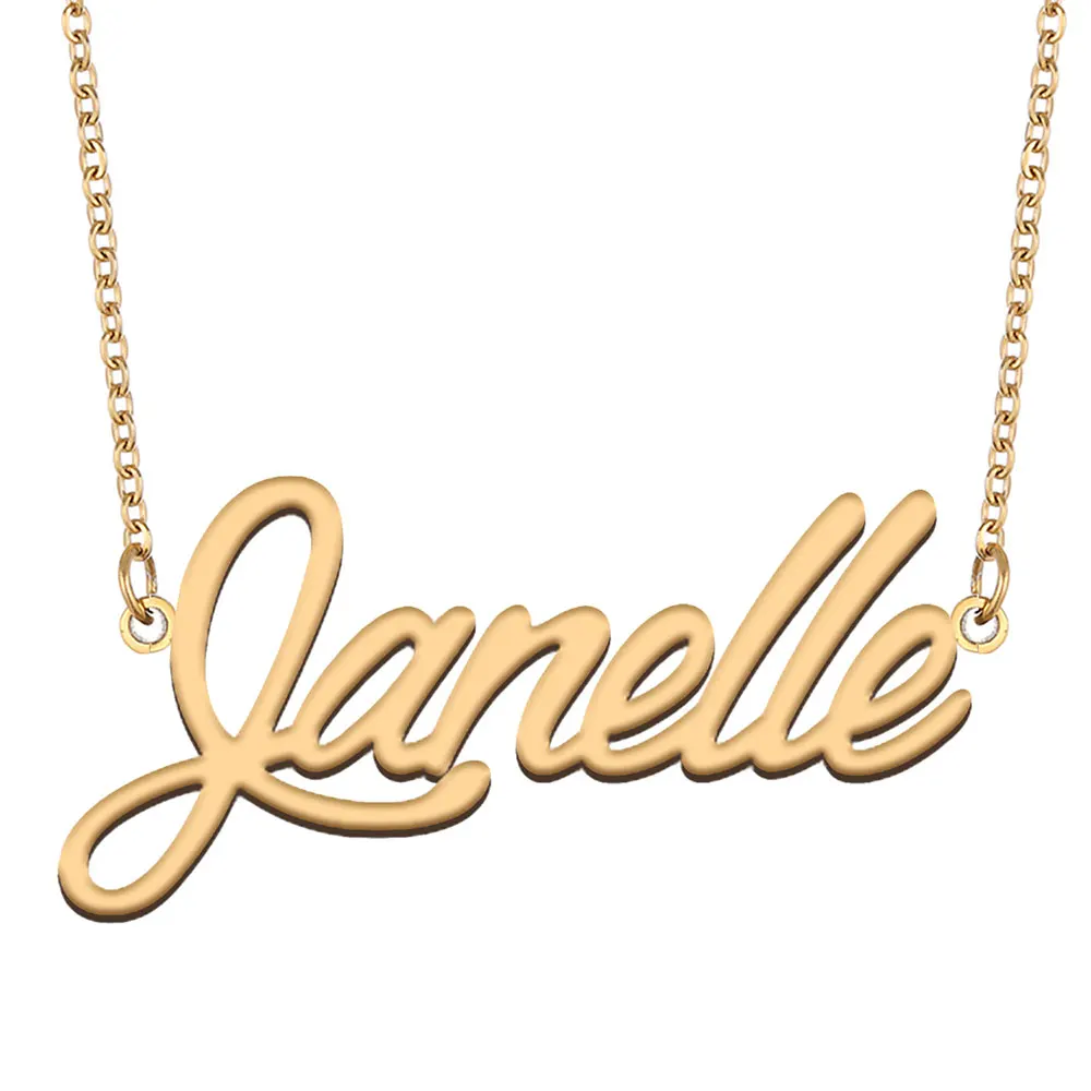 

Janelle Nameplate Necklace for Women Stainless Steel Jewelry Gold Plated Name Chain Pendant Femme Mothers Girlfriend Gift