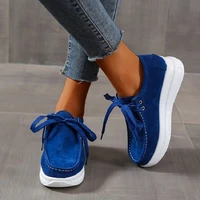 2021 autumn women loafers solid color canvas lace up vulcanized shoes fashion lace up wedges platform sneakers zapatillas mujer