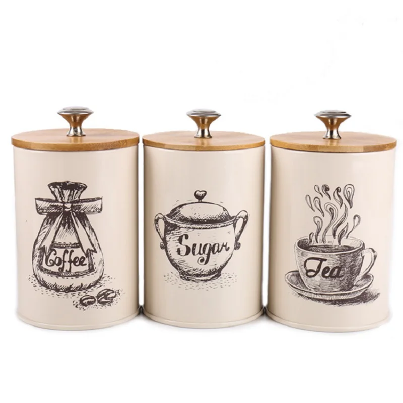 

1-3Pcs Storage Tanks Dust-proof Bamboo Cover Tea Coffee Sugar Iron Kitchen Utensils Multifunction Box Case Househould Can Bottle