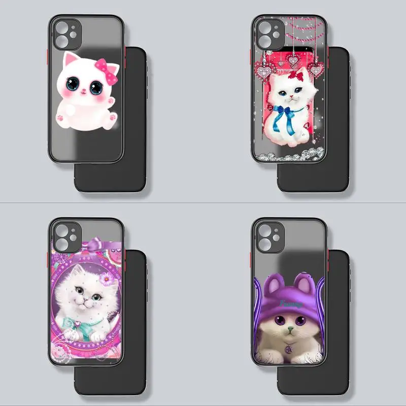 

Cute And Cute Kitten Print Phone Case Transparent Matte For IPhone7 8 11 12 S Mini Pro X XS XR MAX Plus Cover Shell