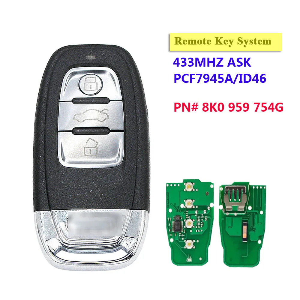 

For Audi 3 Button Card 433MHZ 8T0959754C