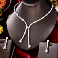 siscathy luxury necklace earrings wedding jewelry set women elegant full micro cubic zircon square clavicle chain accessories