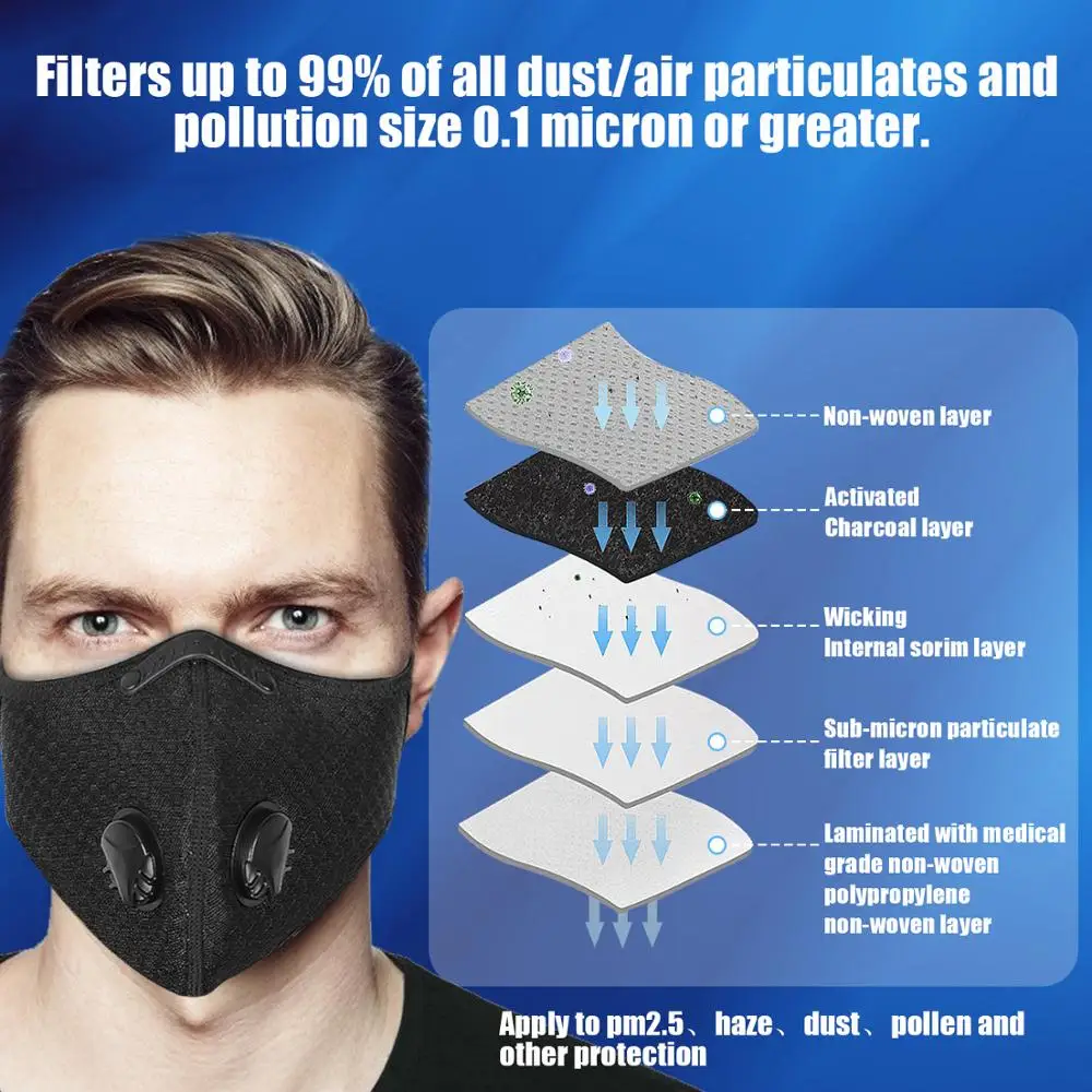 3 pcs Cycling Face Mask Filter Breathable Dustproof Bicycle Respirator Sports Protection Dust | Спорт и развлечения