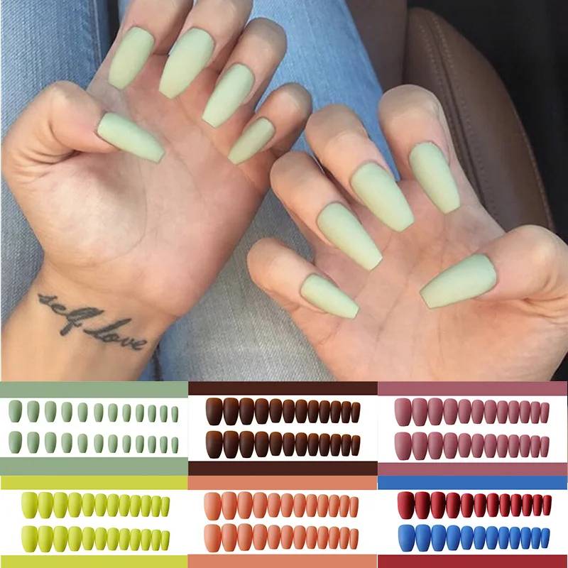 Оптовая продажа накладные ногти матовые винные красные цветные белые черные