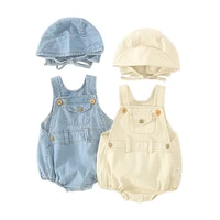 baby denim romper with hat newborn babies girls boy fashion clothes set toddler infant clothing summer jumpsuits onesie overalls