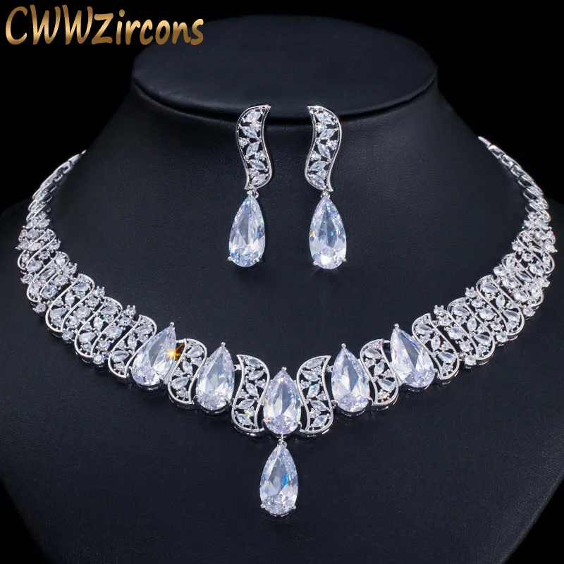 Cwwzircon Роскошные блестящие фианиты выложены большой капли воды женские свадебные