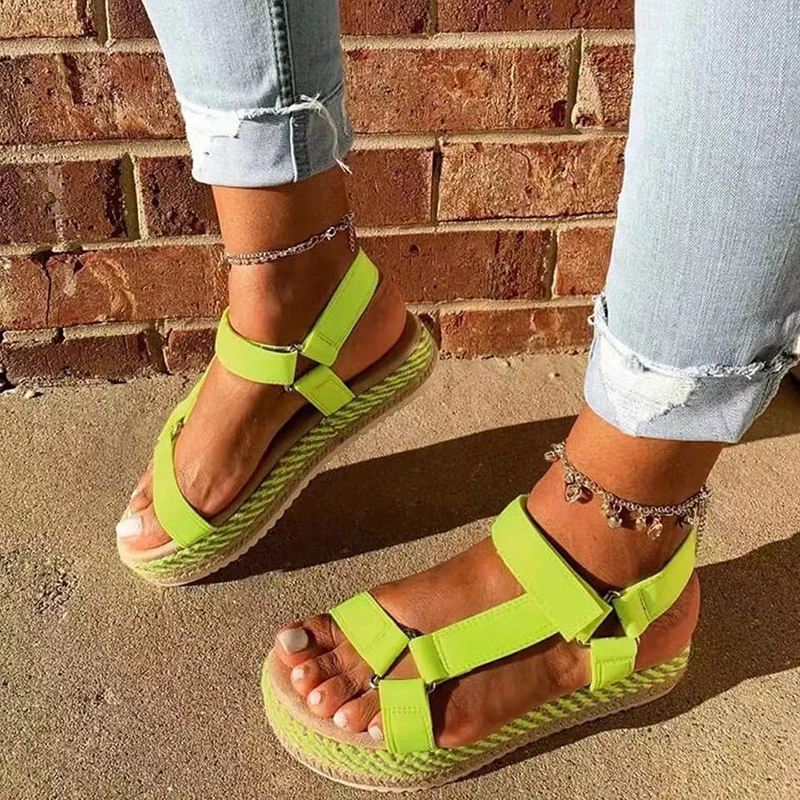 

Summer Sandals Women New Wedges Platform Hemp Shoes Ladies Candy Color Casual Slippers Slip On Strap Cross Shoes Strap Female