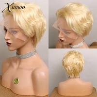 xumoo short wig remy hair blonde lace front wig pixie wig human hair pixie cut wig human hair bob lace front wigs for women