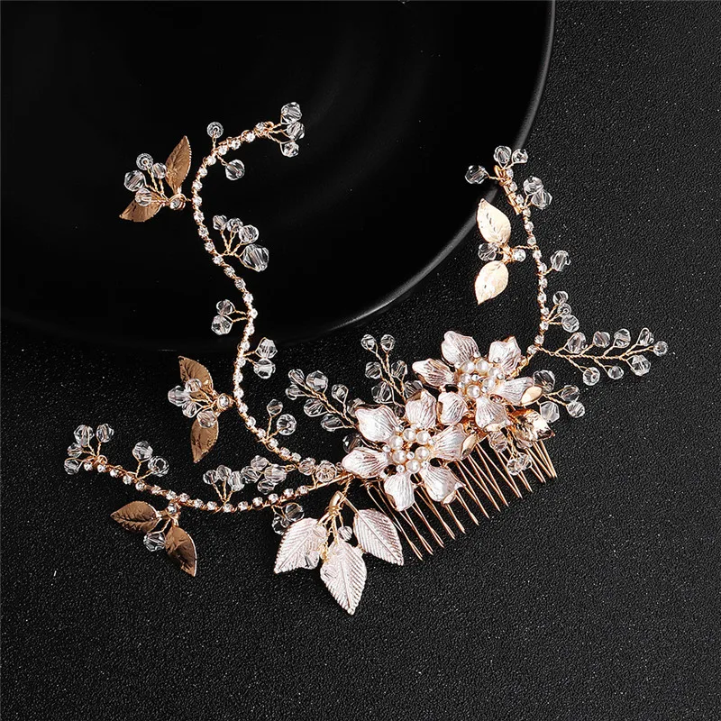 Свадебные гребни для волос с золотым цветком и жемчугом свадебные аксессуары