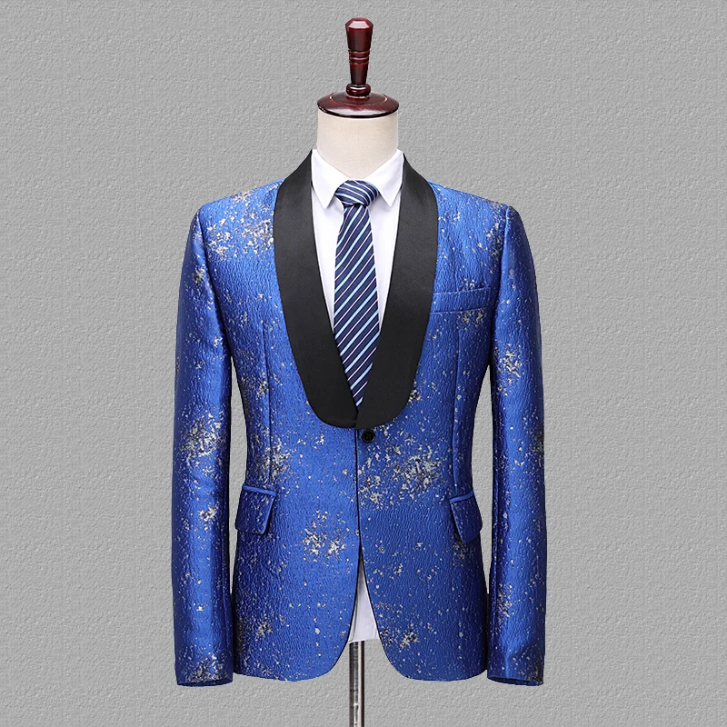 Шаль лацкан Мужские жаккардовые Блейзер Детская куртка небесно-синий и красный