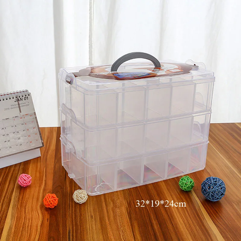 

16/30 Slots 3 tiers Plastic makeup organizer jewelry storage box toys organier Removable storage case Transparent suitcase