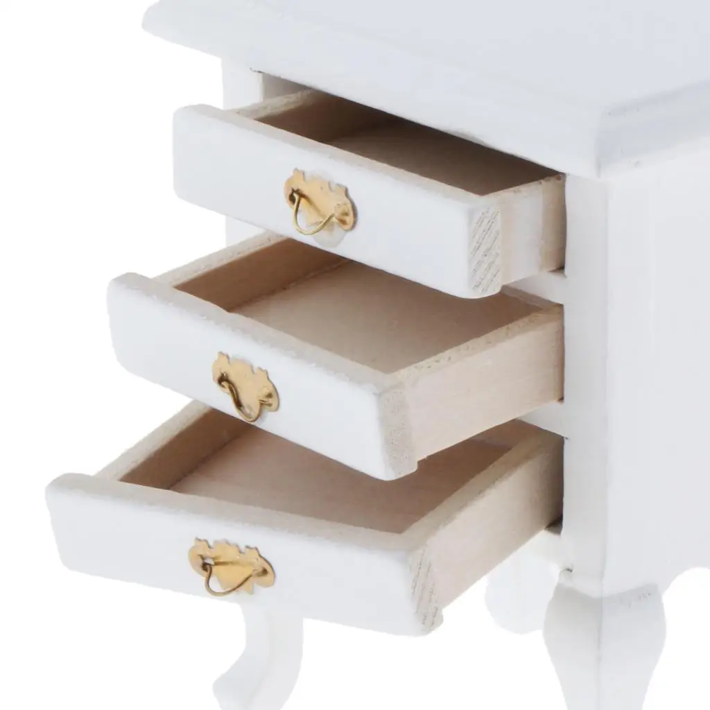 

US Style 1:12 Scale White Dollhouse Bedside Table with Drawer Bedroom Decor