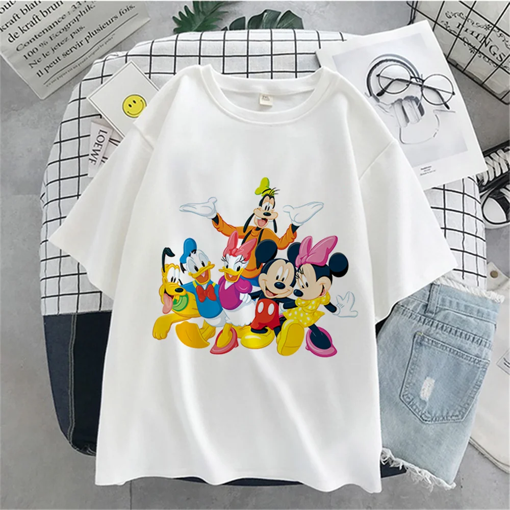 

Disney Tshirt Mickey And His Friends Print T Shirt Women Summer Casual Cartoon T-shirts Streetwear Harajuku Short Sleeve