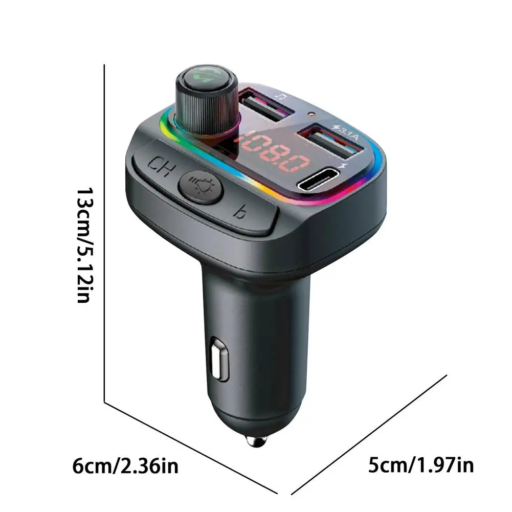 

Car Intelligent C14 Wireless Bluetooth FM FM Transmitter MP3 Music Player PD Fast Charge Handsfree 7-color LED Breathing Light