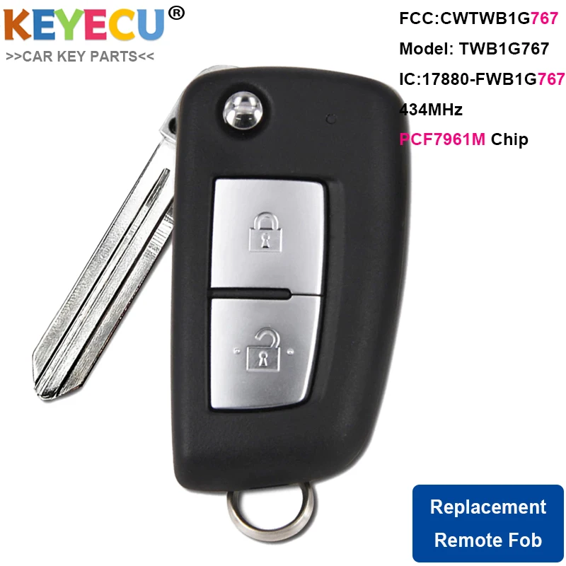 KEYECU 2 кнопки 433 МГц PCF7961M откидной дистанционный ключ для Nissan Qashqai J11 Pulsar C13 Juke F15 X-Trail