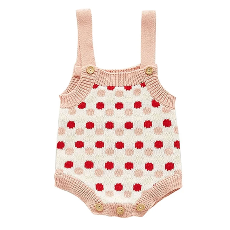 

0-3Y Newborn Baby Knitted Romper for Girl Cute Polka Dot Overalls 2021 Autumn New Sleeveless Cotton Kids Clothes Girls Outfits