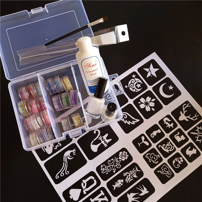 Набор для татуировок 24 цвета блестящие светящиеся водонепроницаемые рисования