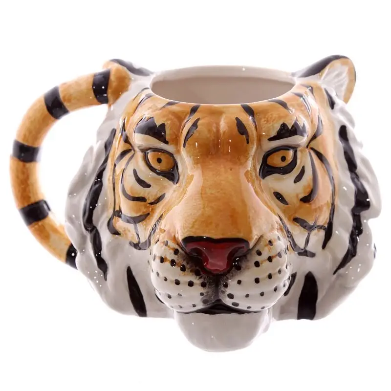 

400ML Creative New 3D Three-dimensional Lion Head Tiger Head Ceramic Mug Hand-painted Beast Coffee Cup