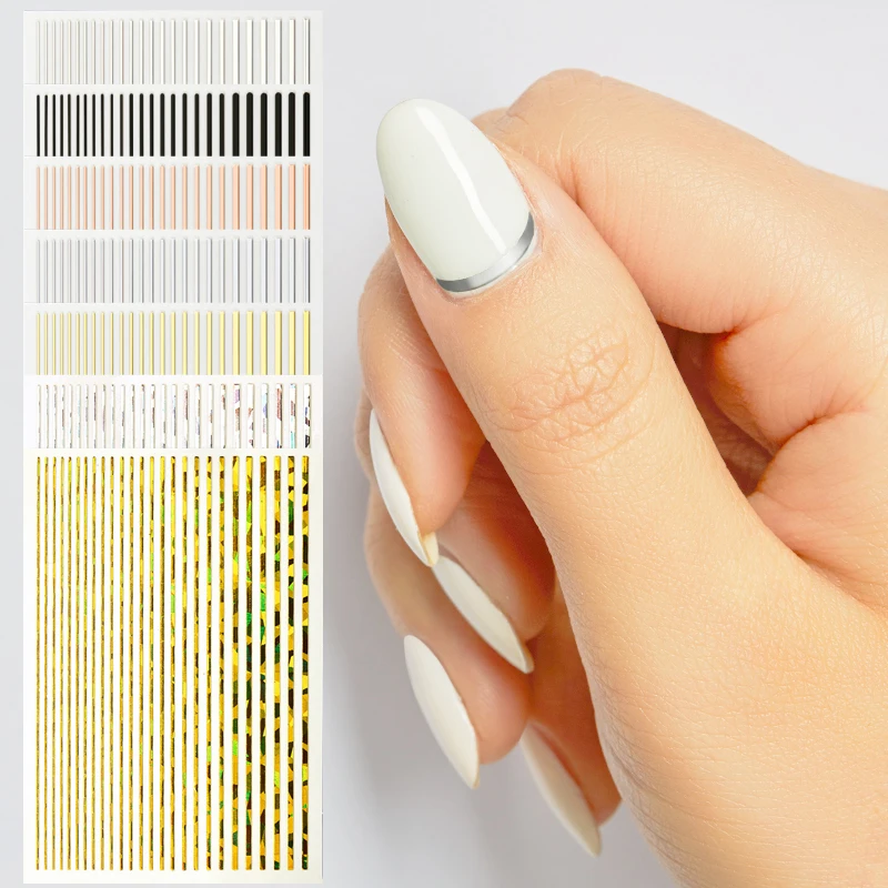Полосатая Лента 3D наклейка для ногтей линия градиентные золотые серебряные