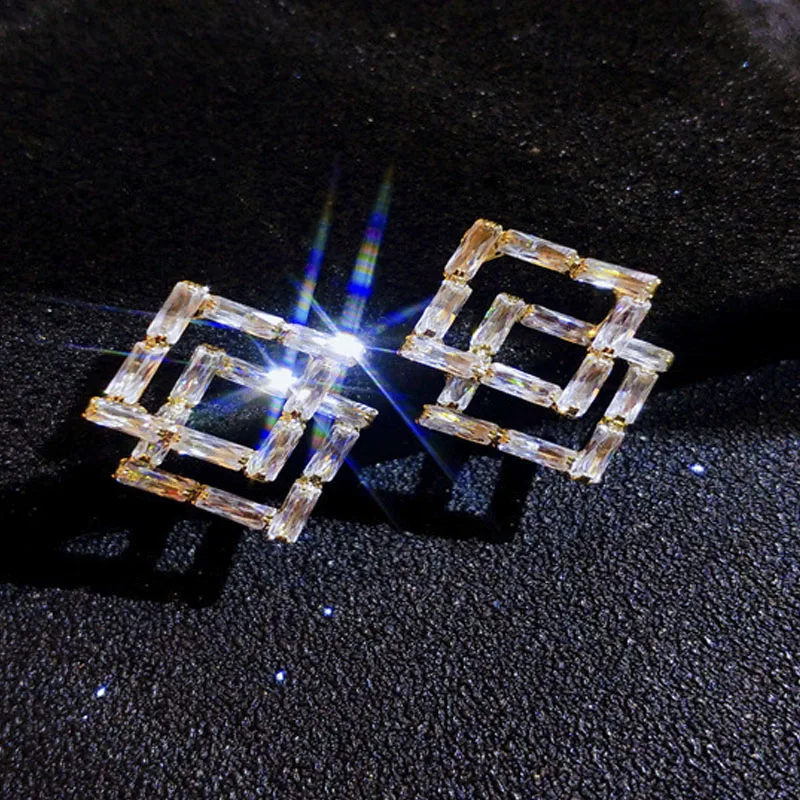 

Mifeiya Fashion Double Square Shiny Crystal Stud Earring for Women Girls Geometric Rhombus Zircon Rhinestone Earrings jewelry